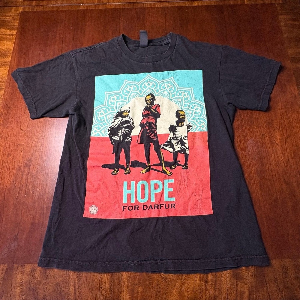 Obey Hope for Darfur Graphic T-Shirt Black Size M Shepard Fairey